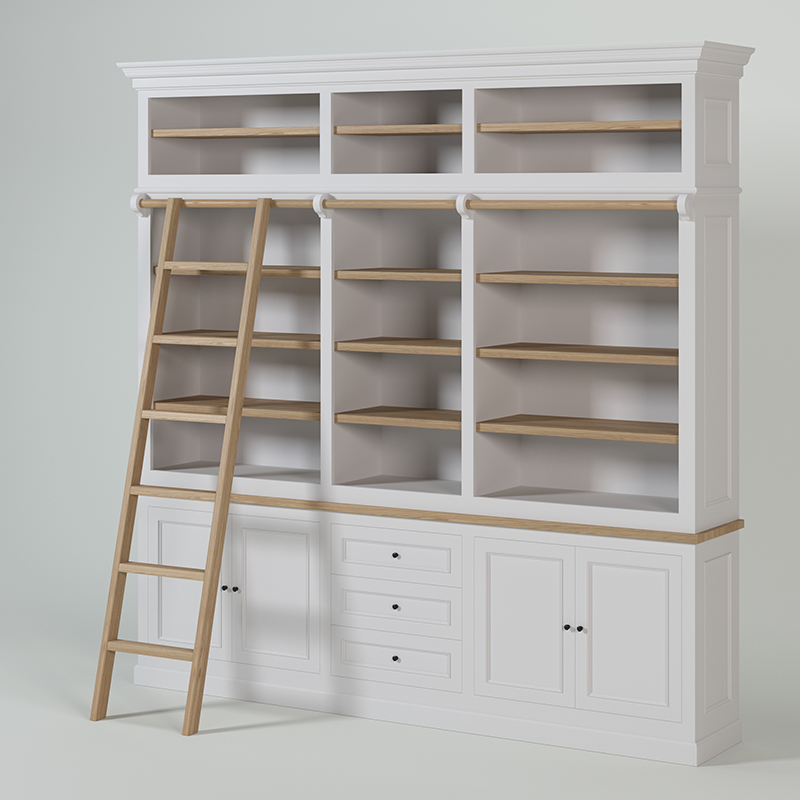 KAS0505-2 / Bookcase New Rio / 3 tiroirs / 4 portes / tablette chêne (253x47x250)