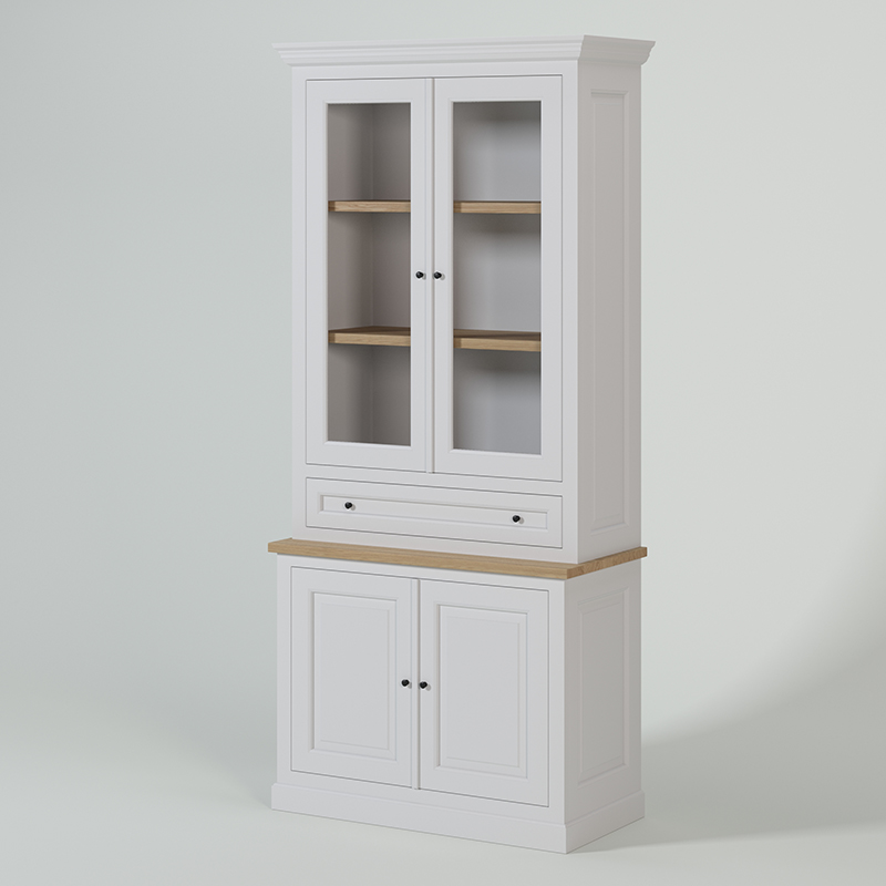 KAS0510-2 / Vitrine Métropolis New Rio / 4 portes / 1 tiroir / 3 étagères / tablette chêne (107x45x230)